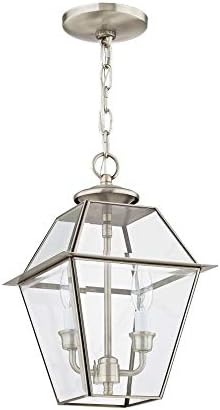 Livex Lighting 2285-91 Transitional Two Light Outdoor Pendant from Westover Collection in Pwt Nckl B/S Slvr. Finish 9.00 inches 14.00x9.00x9.00 Brushed Nickel