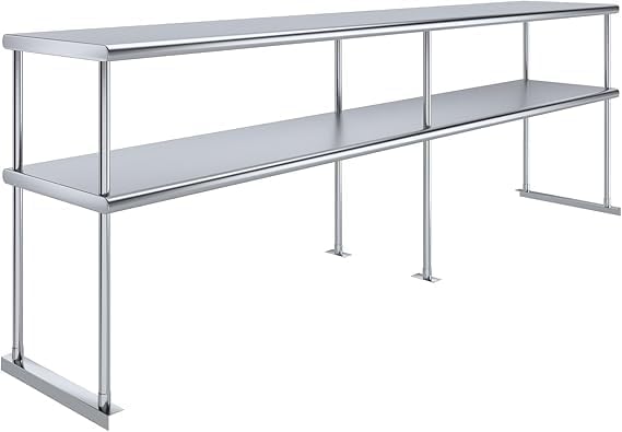Worktable with Double OverShelf Stainless Steel NSF (96 in. Long x 18 in. Deep)