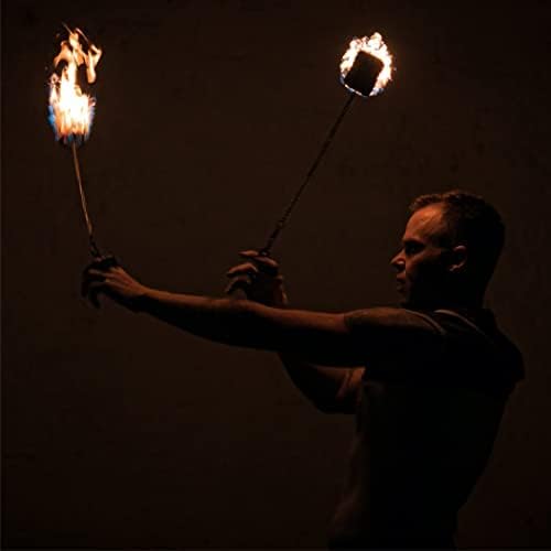 FIRE MECCA Fire Poi Set – 3 Inch Woven Kevlar MoonBlaze Heads – Set of 2 – Custom Length – Twist Link Chain – Flow Spinning Circus Dance Prop – for Festivals &amp Performances