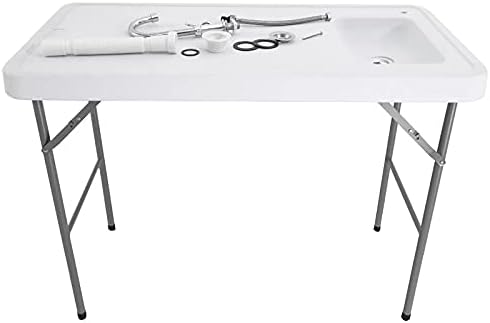 4-Foot Portable Fish Cleaning Table Outdoor Folding Fish Cleaning and Game Table w/Sink Camping Outdoor Folding Table Washing Station for Camping Picnic and Garden