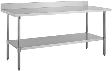 Kratos Stainless Steel Kitchen Prep Table 72x24 with Backsplash and Undershelf NSF Worktable for Restaurants - 18ga/430SS (28W-009)