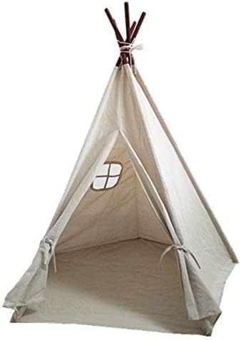 Laylala® Portable Cotton-Linen Tent with Drawstring BagOutdoor Play Tent Camping Tent5 Poles Design(Light Brown Color)