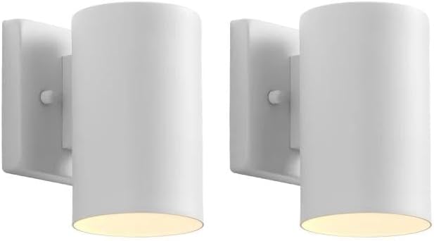 mirrea 7 Modern Outdoor Porch Wall Light with 5W LED GU10 Replaceable Bulbs in Matte White Aluminum Cylinder Downlight Outside Sconce Pack of 2
