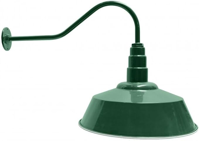 AGB101-AS20-GREEN Gooseneck Barn Light - Green Outdoor Dome with Incandescent Downlight | Wall-Mount Fixture for Patios Gardens Pathways and Large Outdoor Living Spaces