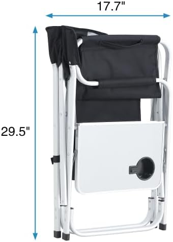 1-Piece Padded Folding Outdoor Chair with Side Table and Storage PocketsLightweight Oversized Directors Chair for Indoor Outdoor Camping Picnics and FishingBlack/Grey