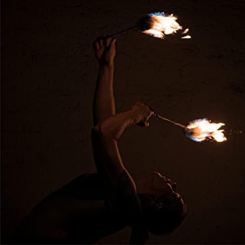 FIRE MECCA Fire Poi Set – 3 Inch Woven Kevlar MoonBlaze Heads – Set of 2 – Custom Length – Twist Link Chain – Flow Spinning Circus Dance Prop – for Festivals &amp Performances