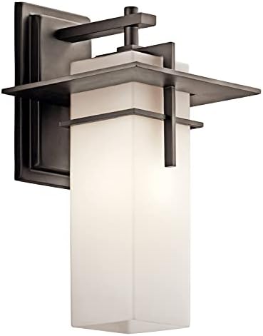 Kichler Caterham 14.75 Outdoor Wall Light in Olde Bronze® 1-Light Exterior Porch Light Wall Sconce with Satin Etched Cased Opal Glass (14.75 H x 8 W) 49643OZ
