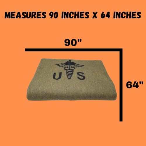 M MCGUIRE GEAR Military Style Wool Camping Survival and First Aid Blanket 64 x 90 Embroidered Caduceus Logo Olive Drab