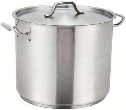 Winco Heavy-Duty Stainless Steel Stock Pot with Cover 60 Quart
