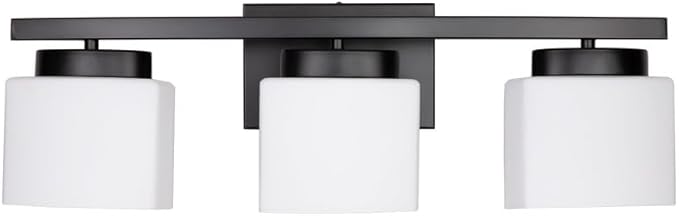 3-Light Bathroom Vanity Light Fixture Over Mirror Modern Matte Black Vanity Lights with Milky Glass Shade 23 inches Vanity Lighting Fixtures for Bathroom Lighting