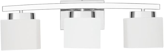 3-Light Bathroom Light Fixture Over Mirror Modern Chrome Vanity Fixture with Milky Glass Shade 23 inches Bath Light for Bath Vanity Lighting