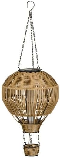 Regal Art &amp Gift Hot Air Balloon Solar Lantern – Hanging Solar-Powered LED Lights Waterproof Portable Decorative Outdoor Lamp Made of Metal &amp Glass for Garden Patios &amp Pathway – Wicker (