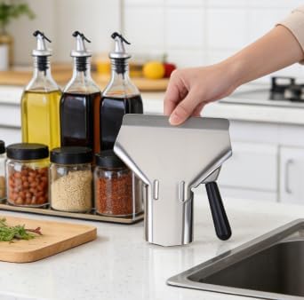 Stainless Steel French Fry Scoop with Handle Heavy-Duty Commercial Funnel Shovel for Fast Food Bagging &amp Packaging