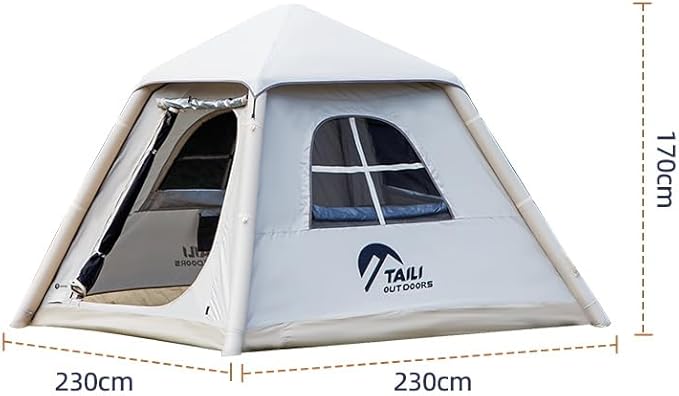 Automatic Inflatable Camping Tent Quick Setup Tent with Electric Air Pump Easy Set up 3-4 Person Blow Up Tents for 4 Seasons Waterproof Windproof Inflatable Tent for Camping