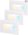 LEONLITE White 5CCT 120V LED Step Lights 3.5W 150LM 5%-100% Dimmable Horizontal Stair Lights Indoor Outdoor Wet Location CRI90+ &amp ETL 2700K/3000K/3500K/4000K/5000K Aluminum Pack of 3