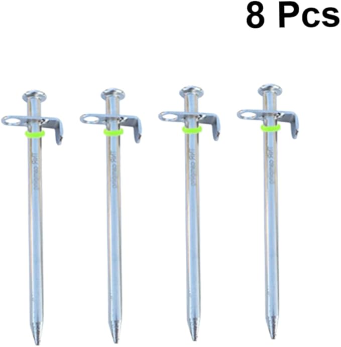 HANABASS 4pcs Sturdy Steel Tent Stakes and Hooks Tent Pegs Nails for Stake Kit Outdoor Camping Tarp Fixation