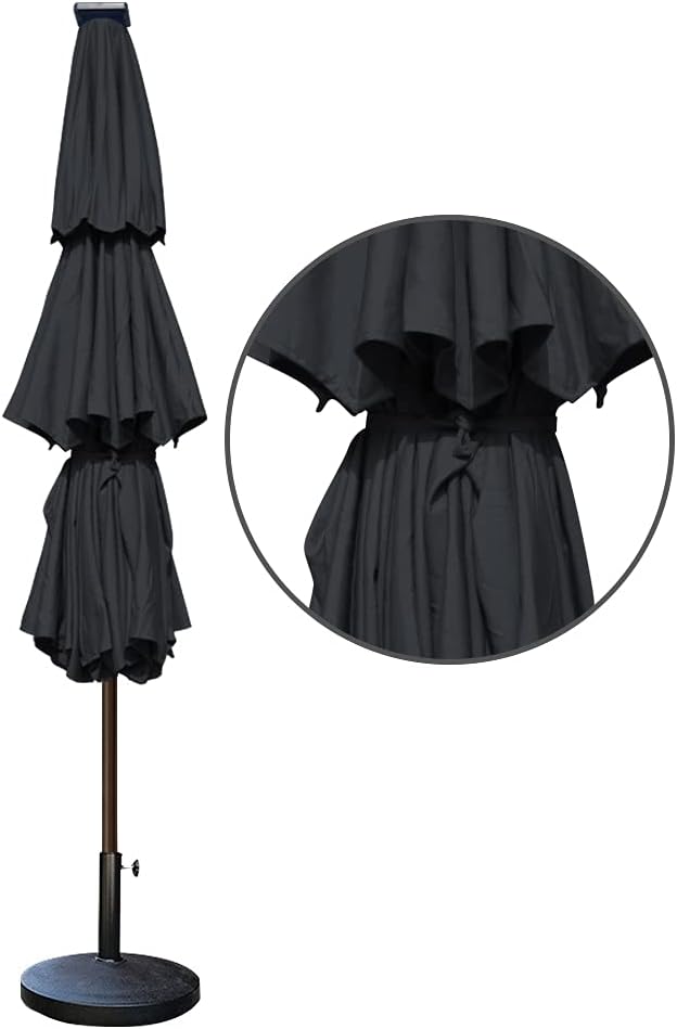 EliteShade USA 10-Year-Non-Fading Solar 9ft 3 Tiers Market Umbrella with 80 LED Lights Patio Umbrellas Outdoor Table with VentilationBlack