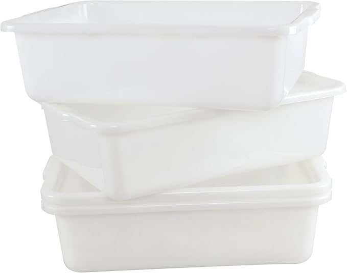 4 Packs 34 Liter Plastic Rectangle Utility Bus Box White Commercial Bus Tub Box