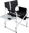 1-Piece Padded Folding Outdoor Chair with Side Table and Storage PocketsLightweight Oversized Directors Chair for Indoor Outdoor Camping Picnics and FishingBlack/Grey