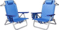 OFIKA Backpack Beach Chairs for Adults Folding Beach Chairs with 5 Adjustable PositionsCamping Chairs with HeadrestTowel RackLarge Pockets and Cup HolderSupports up to 300lbs (Navy Blue 2pack)