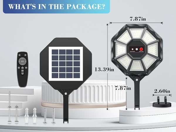 Solar Lights Outdoor - 6500K Solar Street Lights Outdoor Motion Sensor&ampDusk to Dawn Flood Light 168LED 8 Sides 360°Wide Angle Security Flood Light IP66 Waterproof with Remote for Yard/Pool(2 P