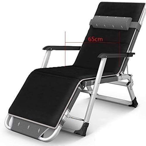 FWZJ Sun Lounger Patio Folding Beach Garden Camping Fishing Recliner Chair Adjustable Detachable Headrest Pool/Outdoor Recliner Supporting 400 kg (Black)