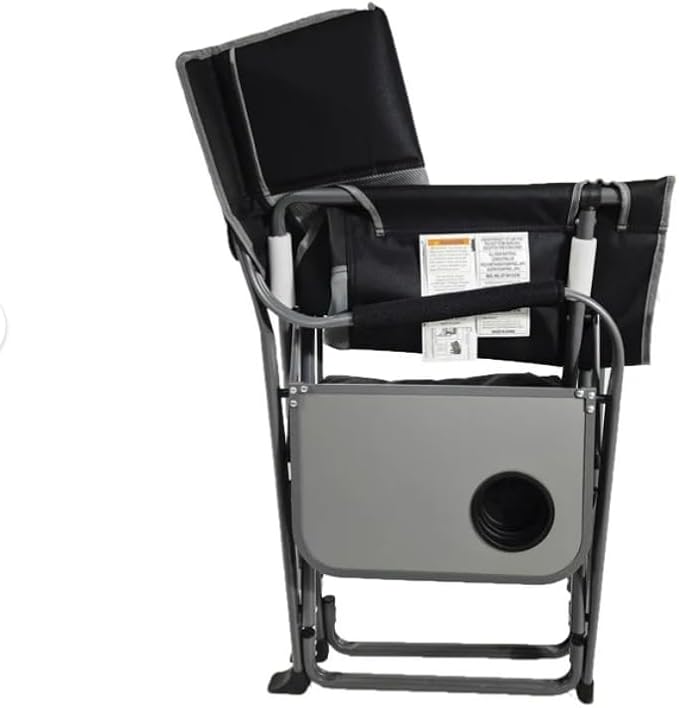 Folding Director's Chair with Side Table and Cooler Heavy-Duty Camping Chair 33.73W x 37.3H inches (Black Soot)