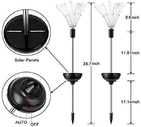 Solar Firework Lights 2Pcs Garden Lights Outdoor Waterproof 120 LED with 8 Modes Twinkling and Steady-On Festive daysStarburst Lights for Path Patio Yard (Cool White)