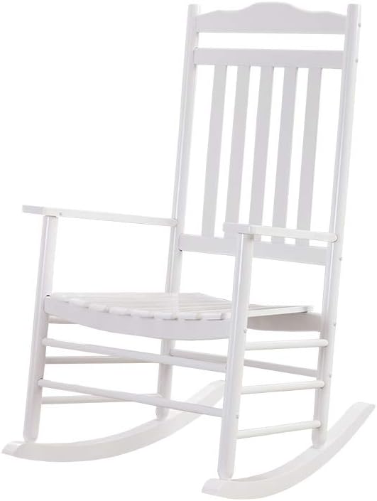 Outdoor Patio Rocking Chair Furniture Comfy Rocker for Adults Porch Balcony Garden Indoor Outside Wooden White