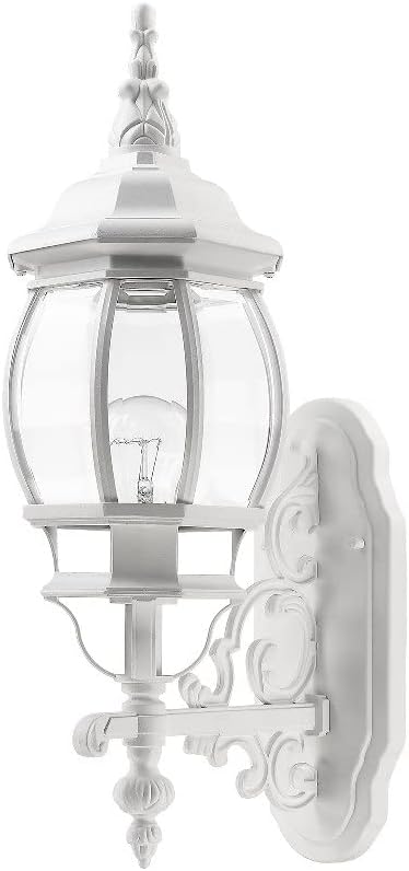 Livex Lighting 7520-13 Frontenac Traditional 1-Light Outdoor Wall Lantern with Clear Beveled Glass Shades 21 x 7 x 21 White