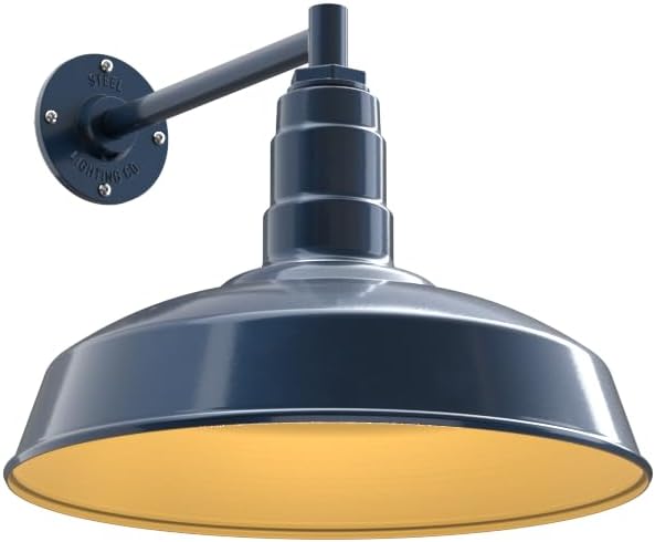 Steel Lighting Co. Gardena Barn Light | Outdoor Wall Mounted | 16 Dome | 11 Straight Arm | Farmhouse Light Made in America | Gray Blue Exterior/Brass Interior
