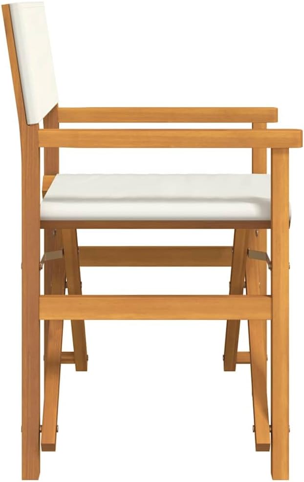 Folding Director Chair Cream Solid Teak Wood Frame 21.5 x 22.4 x 33.5 in Portable Outdoor Seat for Patio Camping Balcony Garden Dining and Living Room