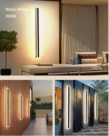 2Pack 71inch Long Outdoor Modern LED Wall Light55W Waterproof IP65 Warm White 110V led Wall Mount Lighting Fixture Rectangular Black Wall Lights Elegant Frosted White Acrylic Anti Rust