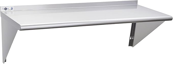 Profeeshaw NSF Stainless Steel Shelf 18” x 48” 400 lb Commercial Shelves Wall Mounted Metal Shelving with Backsplash and 2 Brackets for Restaurant Bar Utility Room Kitchen and Garage