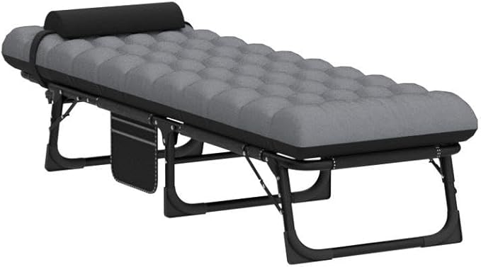 LILYPELLE Portable Folding Camping Cot Adjustable 5-Position Adults Reclining Folding Chaise with Pillow Outdoor Portable Folding Lounge Chair Sleeping Cots Bed for Camping Pool Beach Patio