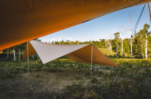 WhiteDuck Large Camping Tarp with Poles – Waterproof Heavy Duty Sunshade for Camping Car Tent Hammock Rain Shelter + UV Protection (Sandstone Beige 170 (4 x 4) m)
