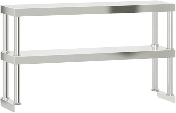 Stainless Steel Work Table Overshelf 2-Tier 43.3x11.8x25.6 for Kitchen Restaurant Prep Space Durable Mountable Storage Rack