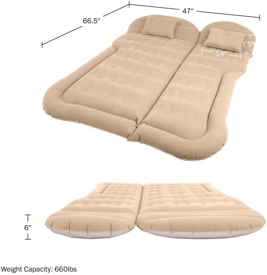 Wakeman Inflatable Mattress - Car Air Mattress for SUV or Tent with Aux Outlet Pump and 2 Inflatable Pillows - Car Camping Gear Outdoors (Beige)