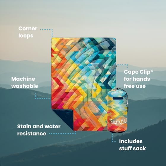 Rumpl Original Puffy Blanket - Warm Water-Resistant Camping Blanket with 100% Recycled Synthetic Insulation 52x75 Original Puffy V1 Geo Fresh