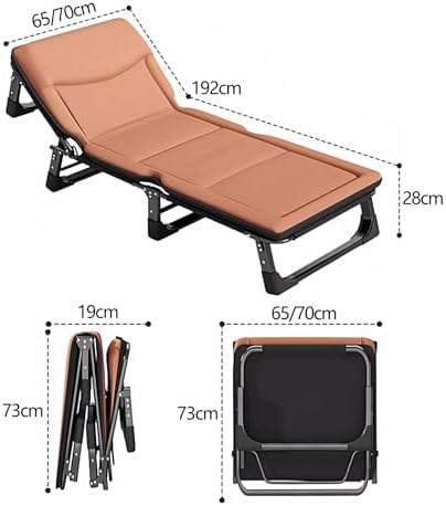 Portable Folding BedCamping CotsFoldable Bed with Mattress 4 Speed Adjustable Backrest with 3D Memory Headrest Portable Folding Bed Cot Lounge Chair for Beach Lawn Camping(Brown192 * 70