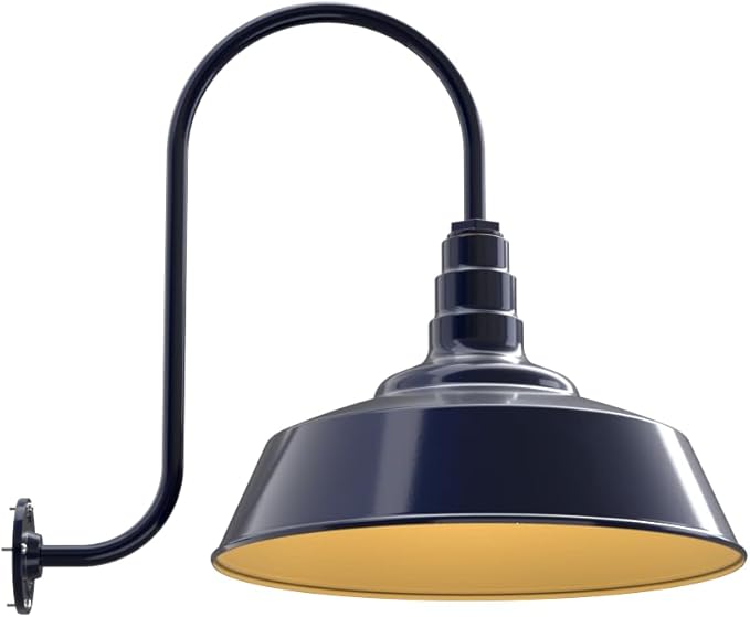 Steel Lighting Co. Large Outdoor Barn Light | Gooseneck Light Fixture | Made in America from 18-Gauge Steel | 20 Dome | Upward Sloping Gooseneck Navy Blue Exterior/Brass Interior