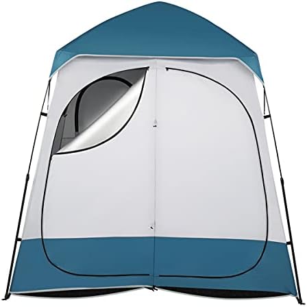 Portable Double Privacy Tent for Outdoor Shower Camping Changing Room Pop Up Dressing Shelter Folding Waterproof Blue White Oxford Fabric Easy Setup Privacy Pod for Beach Travel Fishing