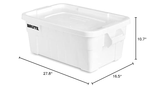 Rubbermaid Commercial Products BRUTE Tote Storage Bin with Lid 14-Gallon White Rugged/Reusable Boxes for Moving/Camping/Garage/Basement Storage Pack of 6