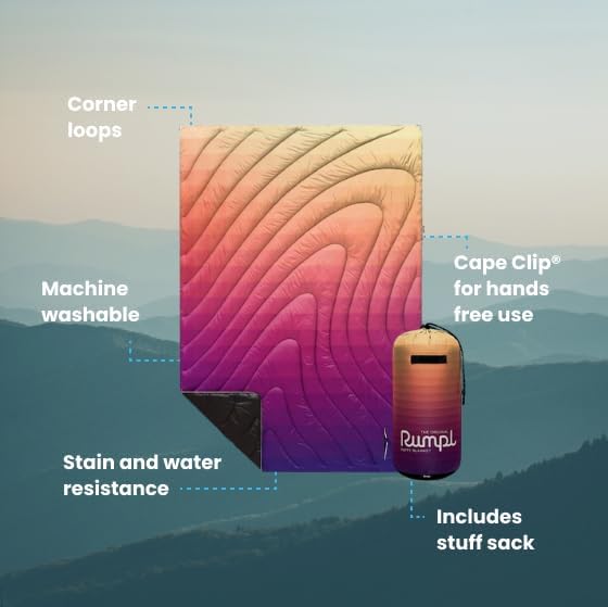 Rumpl Original Puffy Blanket - Warm Water-Resistant Camping Blanket with 100% Recycled Synthetic Insulation 52x75 Original Puffy V1 Dawn Pixel Fade