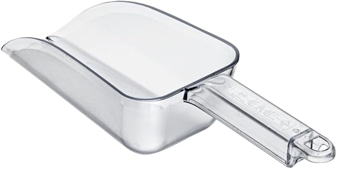 Restaurantware Met Lux 24 Ounce Ice Scoop 1 Flat Bottom Food Scoop - Beveled Front Edge Hanging Slot Clear PC Plastic Flour Scoop Lightweight For Ice Or Dry Ingredients
