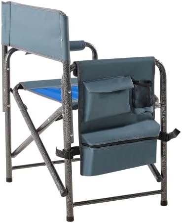 1-Piece Padded Folding Outdoor Chair with Storage PocketsLightweight Oversized Directors Chair for Indoor Outdoor Camping Picnics and FishingBlue/Grey