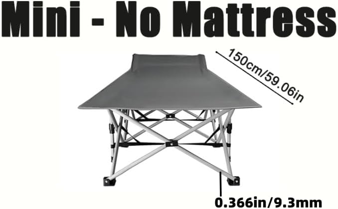 Oversized Heavy-Duty Outdoor Folding Bed with Side Pockets&ampMattress(Mini Model Optional)-755/655/55Lbs Super Capacity Camping CotGarden (Mini Mattressless Experience Edition (355lbs)