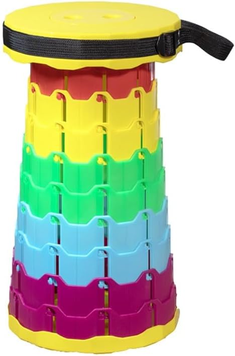 Retractable Folding Stool Rainbow Multi-Color Portable Telescoping Design Adjustable Height for Outdoor Travel Camping (Yellow)