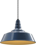 Steel Lighting Co. Manhattan Warehouse Light | Ceiling Mounted Pendant | 20 inch Dome | 4' Black Cord | Large Steel Barn Light Made in America | Gray Blue Exterior/Brass Interior