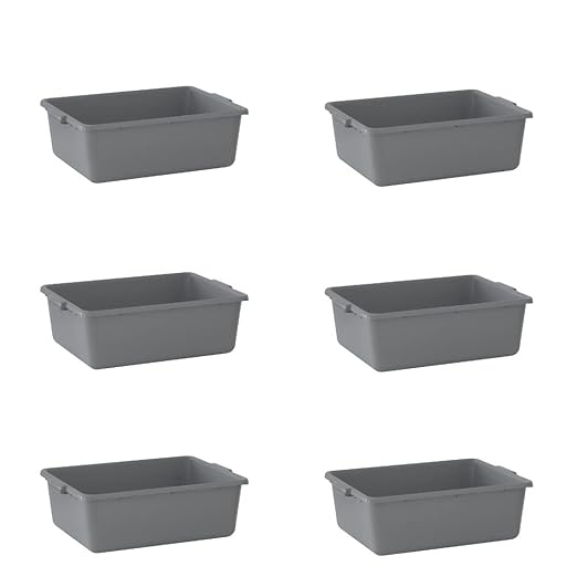 6-Pack 20 x 15 x 7 9 Gallon Gray Polypropylene Plastic Bus Tub/Bus Box